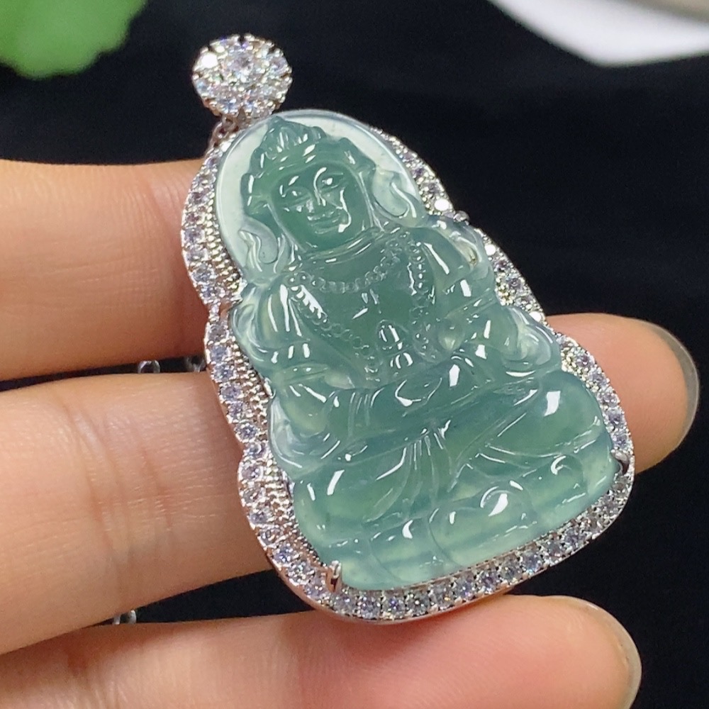 F32789290 Jadeite Cabochon Inlaid Pendant Non-Gold Total Weight Approx. 15.58g (including chain)