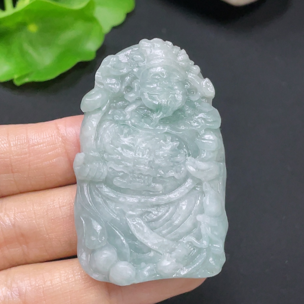F31690571 Jadeite Rough Pendant of God of Wealth, Total Weight: Approx. 29.12g