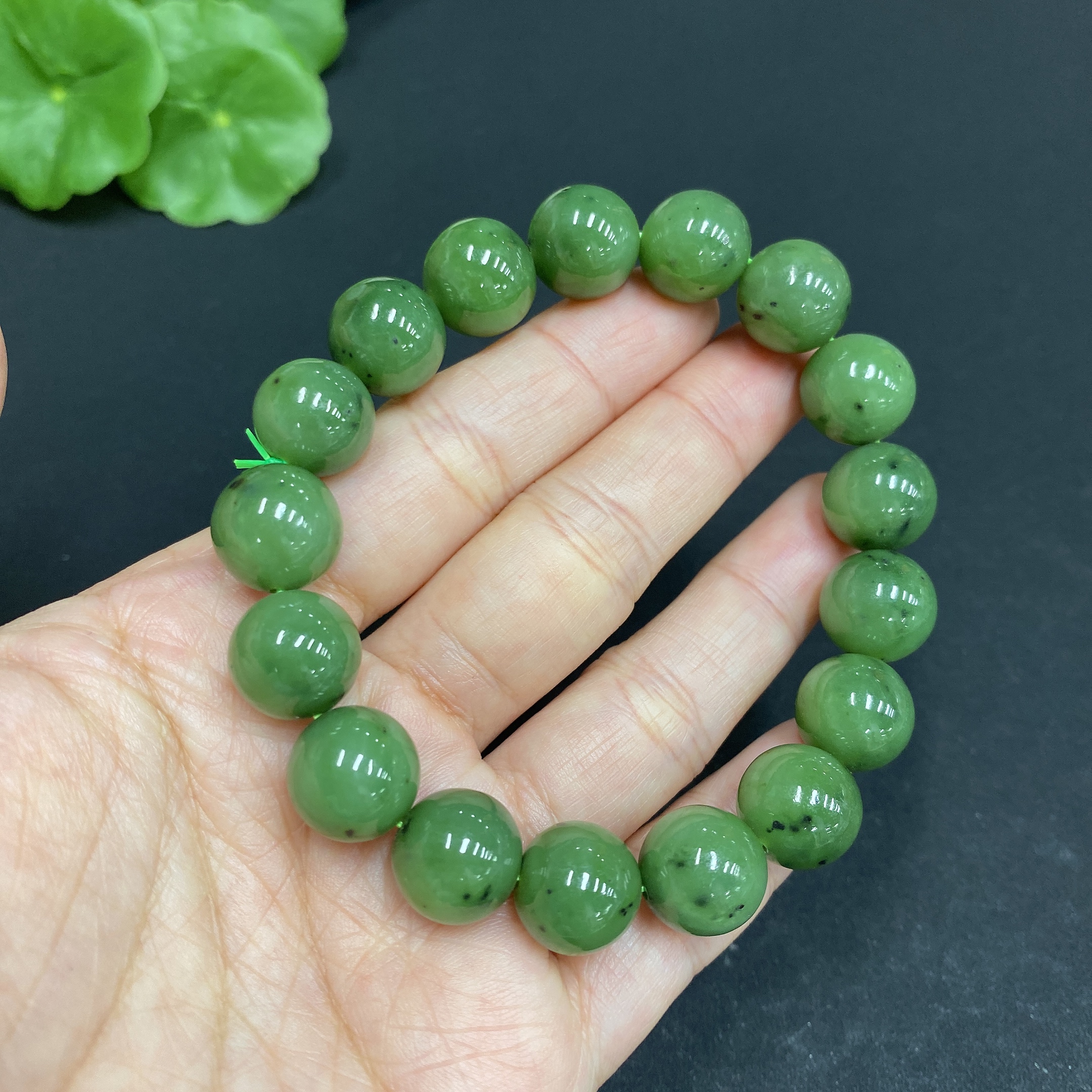 H33846055 Hetian Jade Bead Bracelet, Approx. 11.7mm, Total Weight Approx. 45.1g