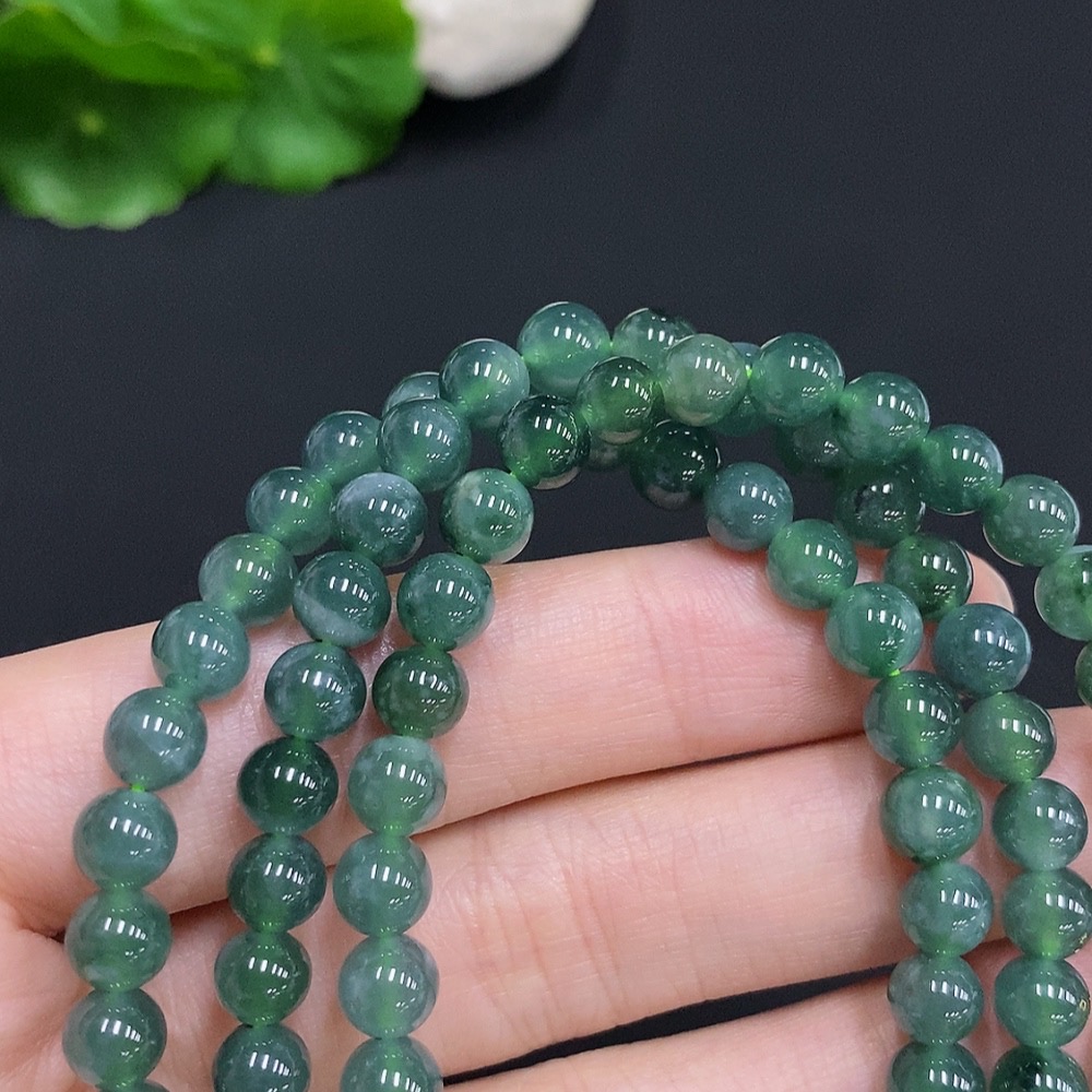 F35125405 Jadeite Bead Necklace Non-Gold Inlaid Total Weight Approx. 41.3g Size Approx. 6.2mm