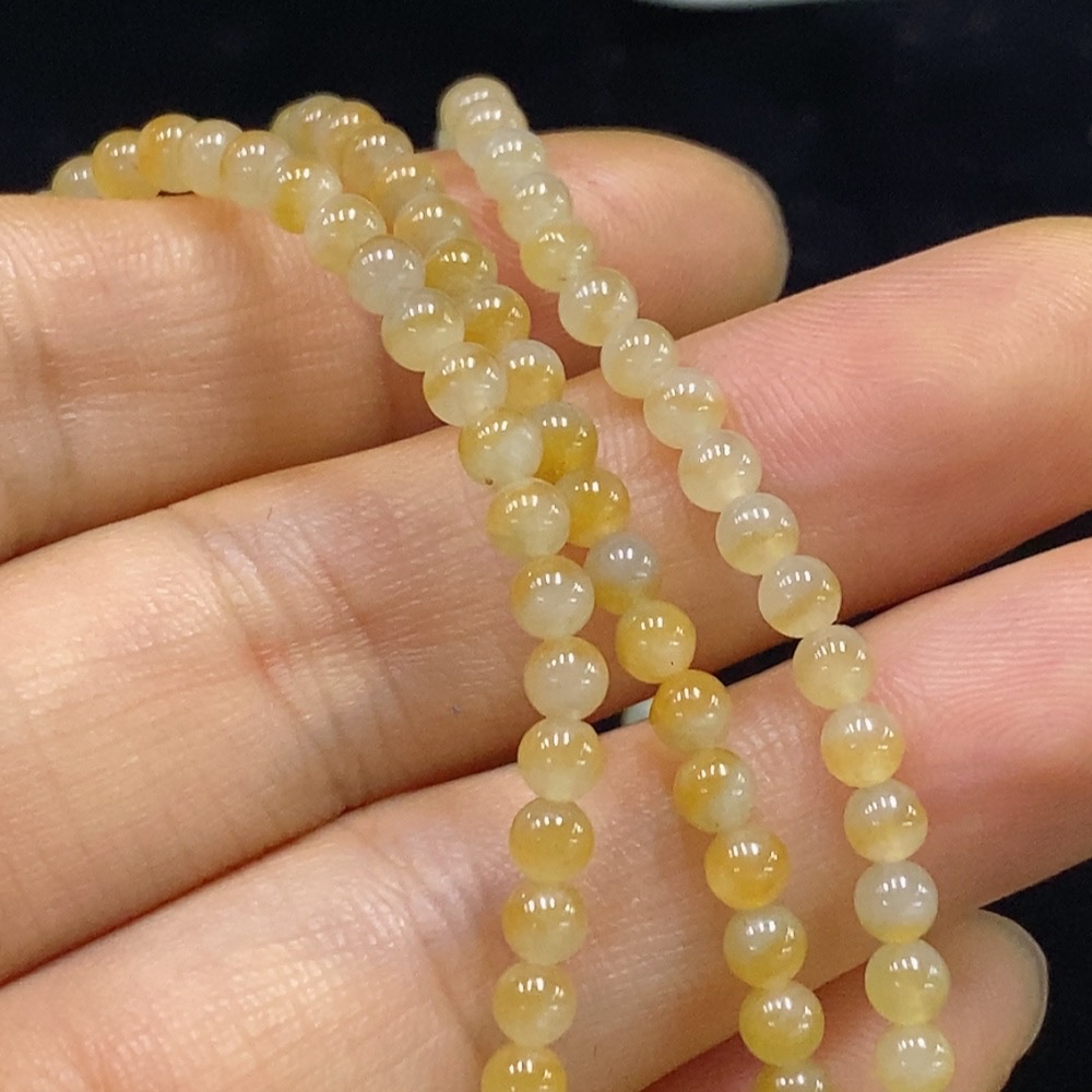 F34024090 Jadeite bead necklace, approximately 3.5mm, total weight about 14.77g, yellow part color origin undetermined