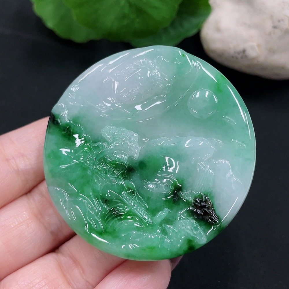 F34982781 Jadeite Landscape Pendant Total Weight Approx. 34g (Including Other Mineral Components)