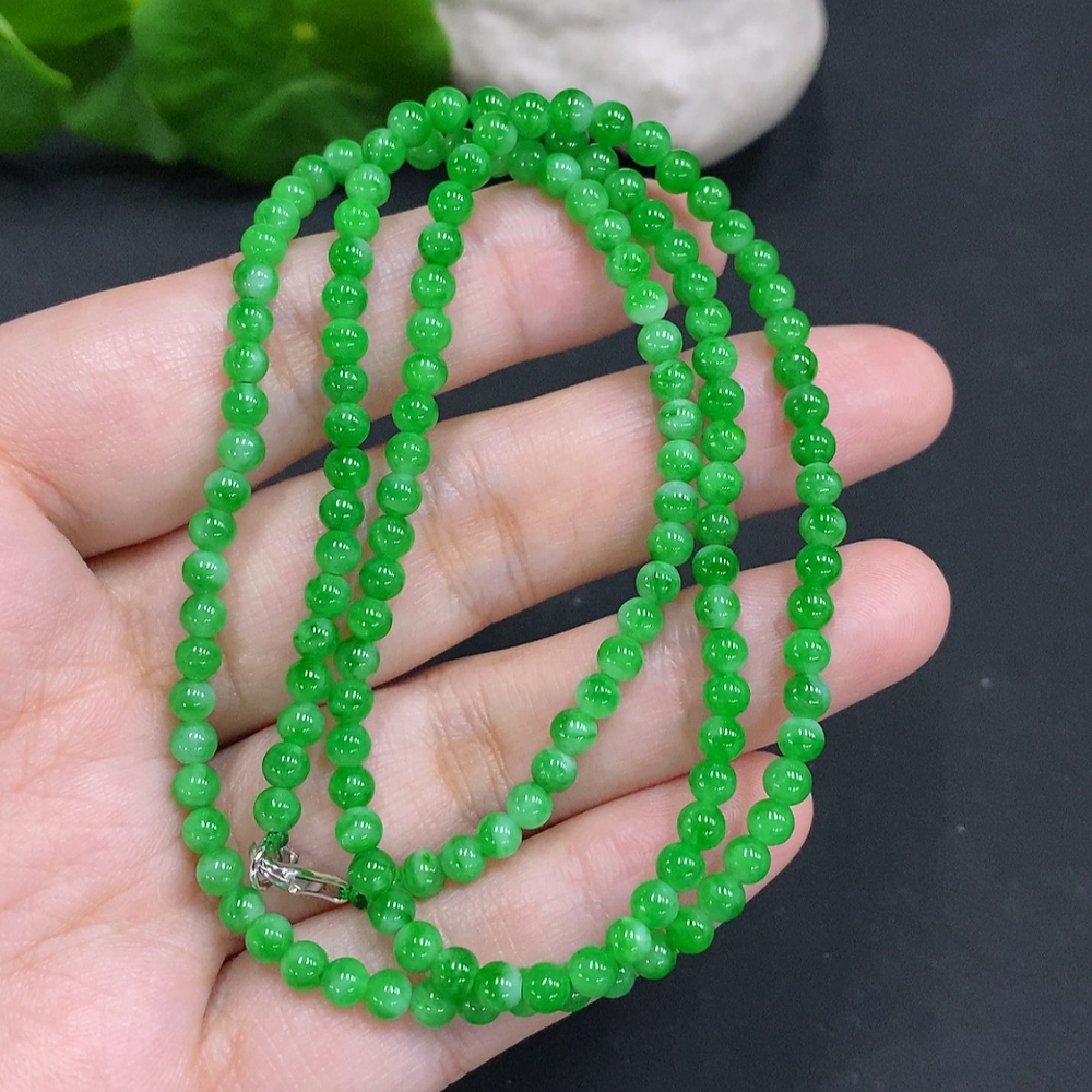 F34001603 Jadeite Bead Necklace Approx. 3.7mm Non-Gold Total Weight Approx. 14g