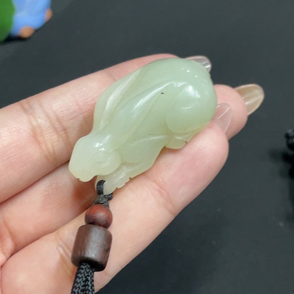 H31659437 Hetian Jade Pendant Rabbit Total Weight Approx. [with Rope] 22.7g