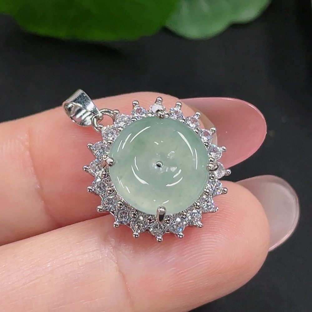 F34982838 Jadeite Inlaid Pendant Total Weight Approx. 2.5g (Non-Gold Inlaid)