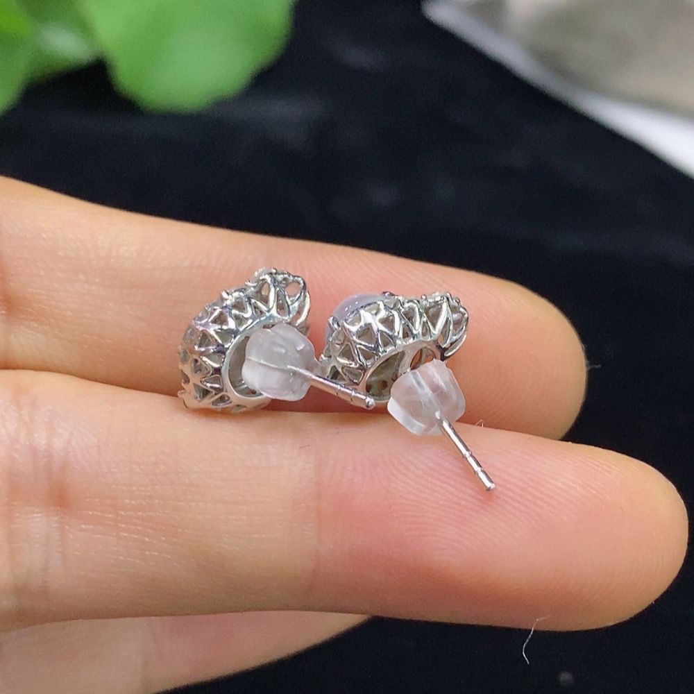 F31648968 Jadeite inlaid earrings pair 18K gold total weight about 2.5g (with diamond accents) (including ear studs weight)