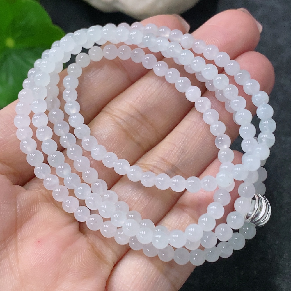 F34030326 Jadeite Beaded Necklace Approx. 3.6mm Total Weight Approx. 14.37g Non-Gold