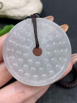 H31671144 Hetian Jade Handheld Ornament Antique Button with Non-Hetian Jade Beads