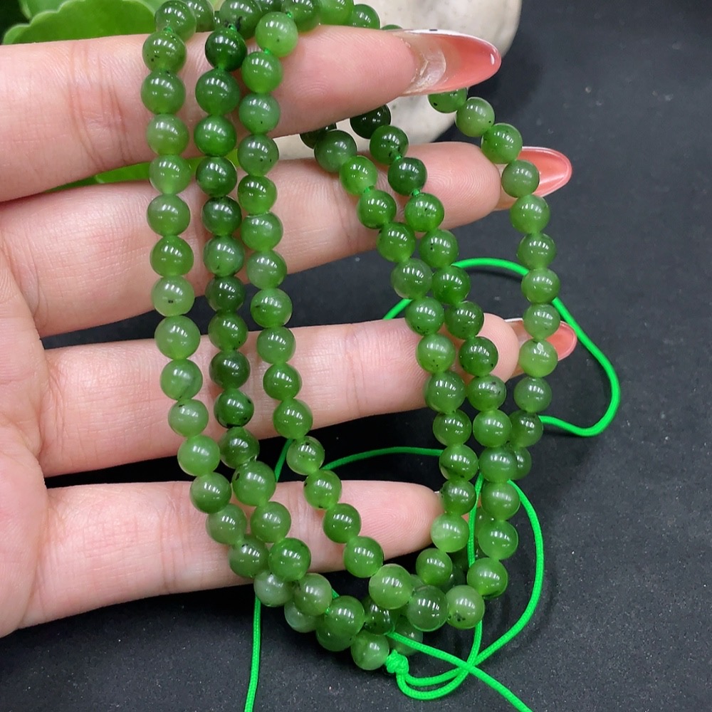 H35084205 Hetian Jade Bead Necklace, Approx. 5.5mm, Total Weight Approx. 32.1g