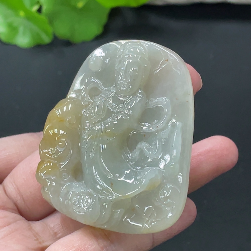 F35109714 Jadeite Guanyin Pendant, Total Weight Approximately 47.19g