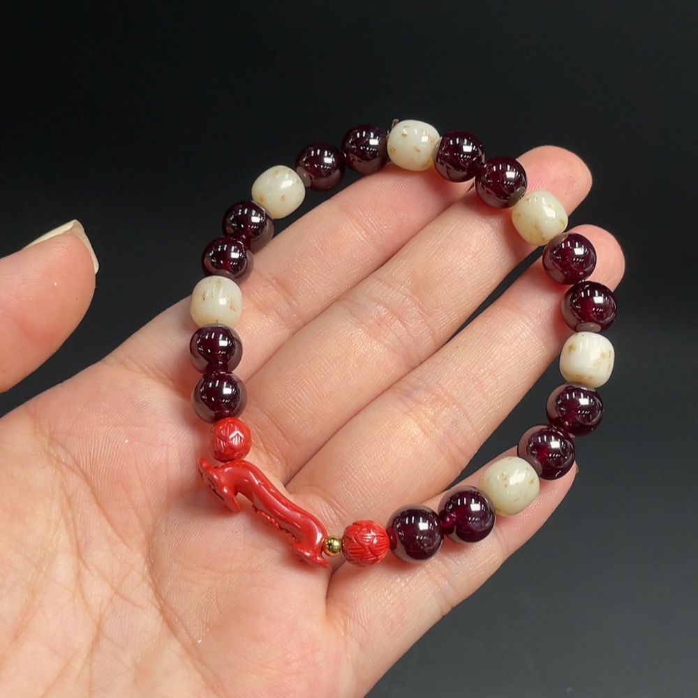 C22446302 Garnet Bracelet approx. 8.4mm total weight approx. 27.18g with Hetian Jade