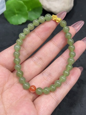 H33858594 Hetian Jade Bracelet, Approx. 5.9mm, Total Weight Approx. 9.5g, 99% Gold Content, Non-Hetian Jade Beads