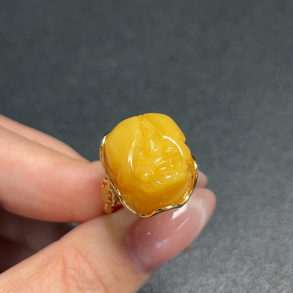 C33922308 Amber Beeswax Ring Adjustable Non-Gold Total Weight Approx.5g Colorless Coating