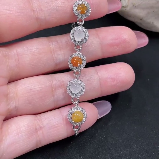 F34983115 Jadeite Inlaid Bracelet Total Weight Approximately 4.2g (Color Origin of Yellow and Red Parts Undetermined) (Non-Gold Inlaid)