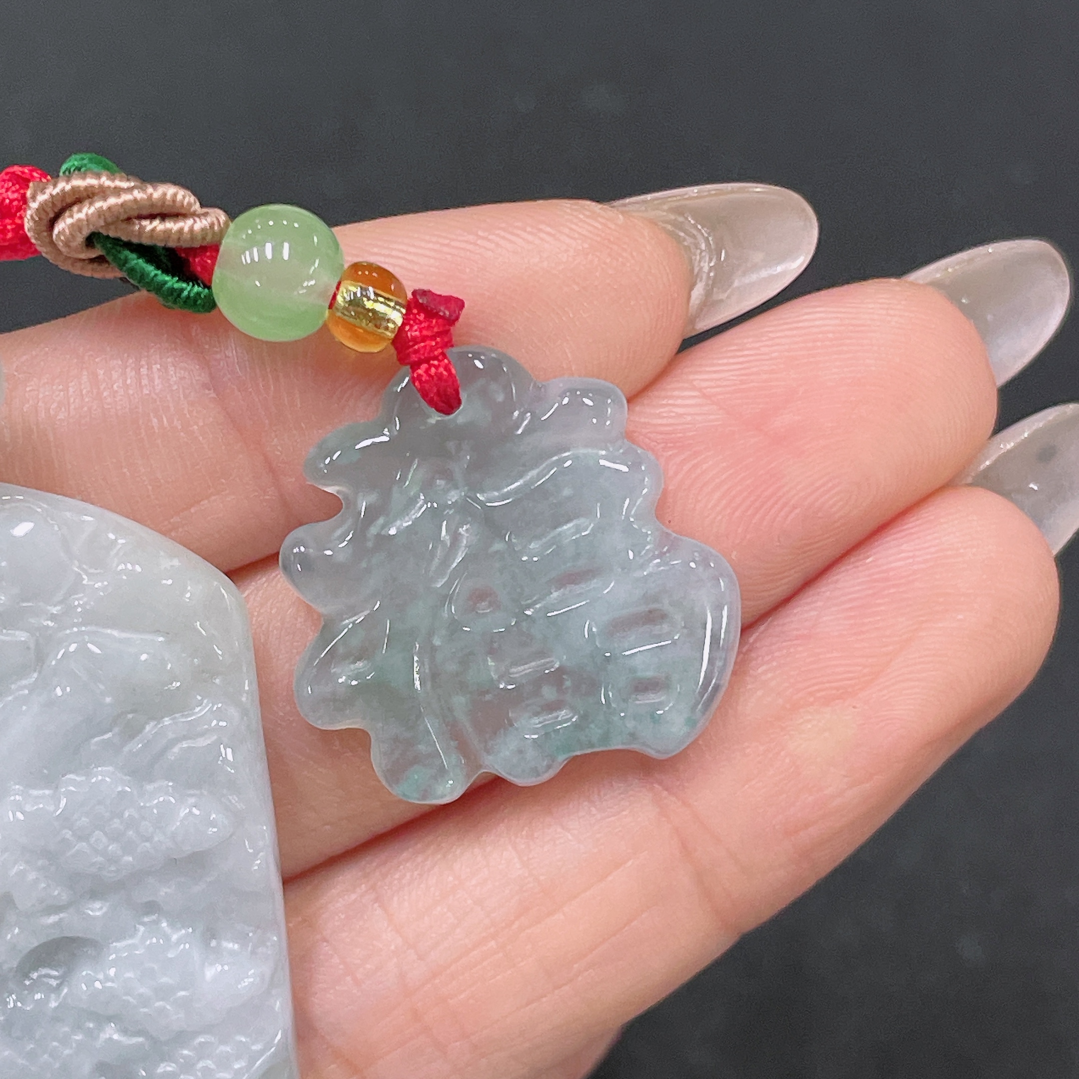 F35105397 Jadeite Pendant Landscape + Blessing Character Sell as a Lot with Non-Grade A Beads