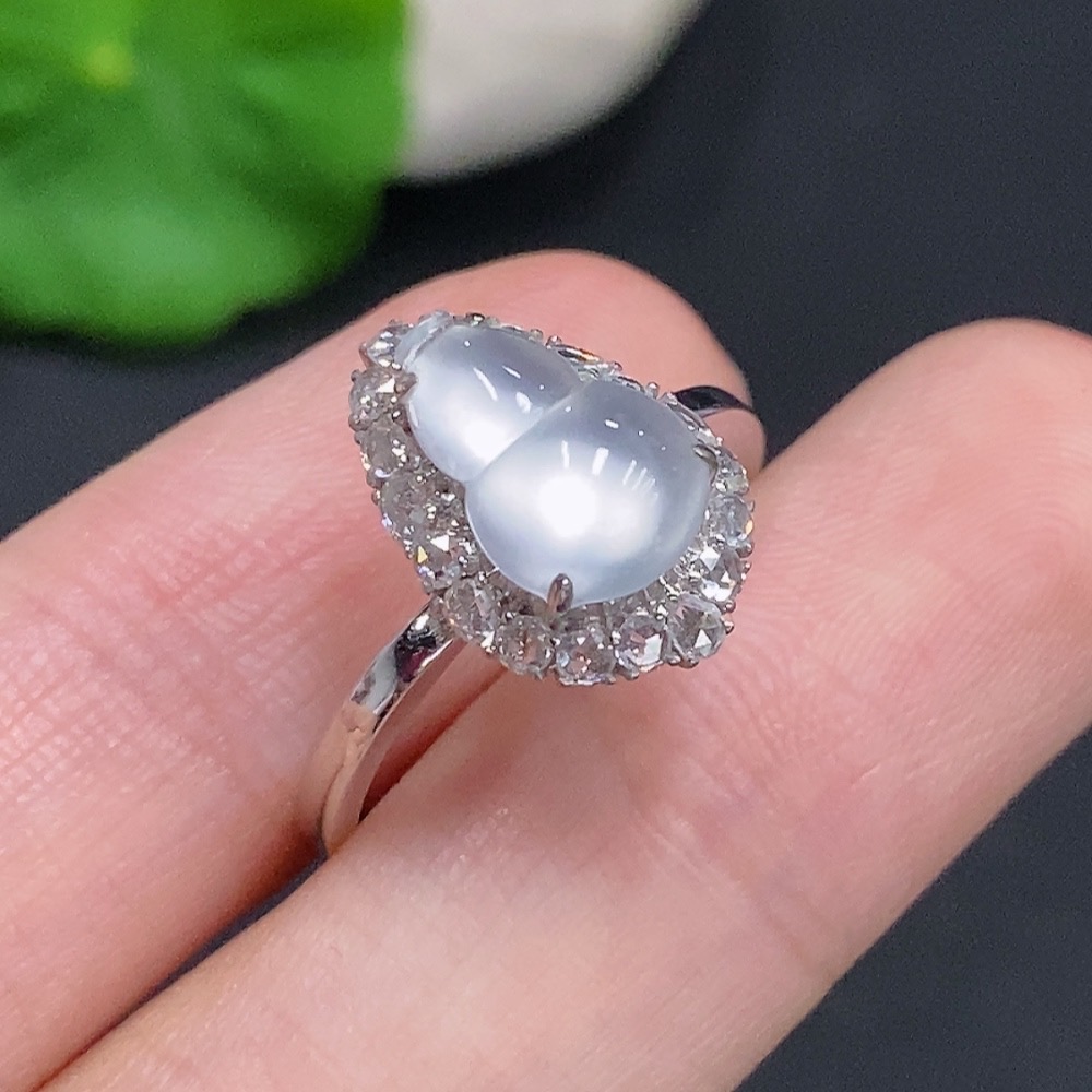 F31669196 Jadeite Gourd Inlaid Ring 18k Gold Total Weight Approx. 3.8g Size 16 With Diamond Accents