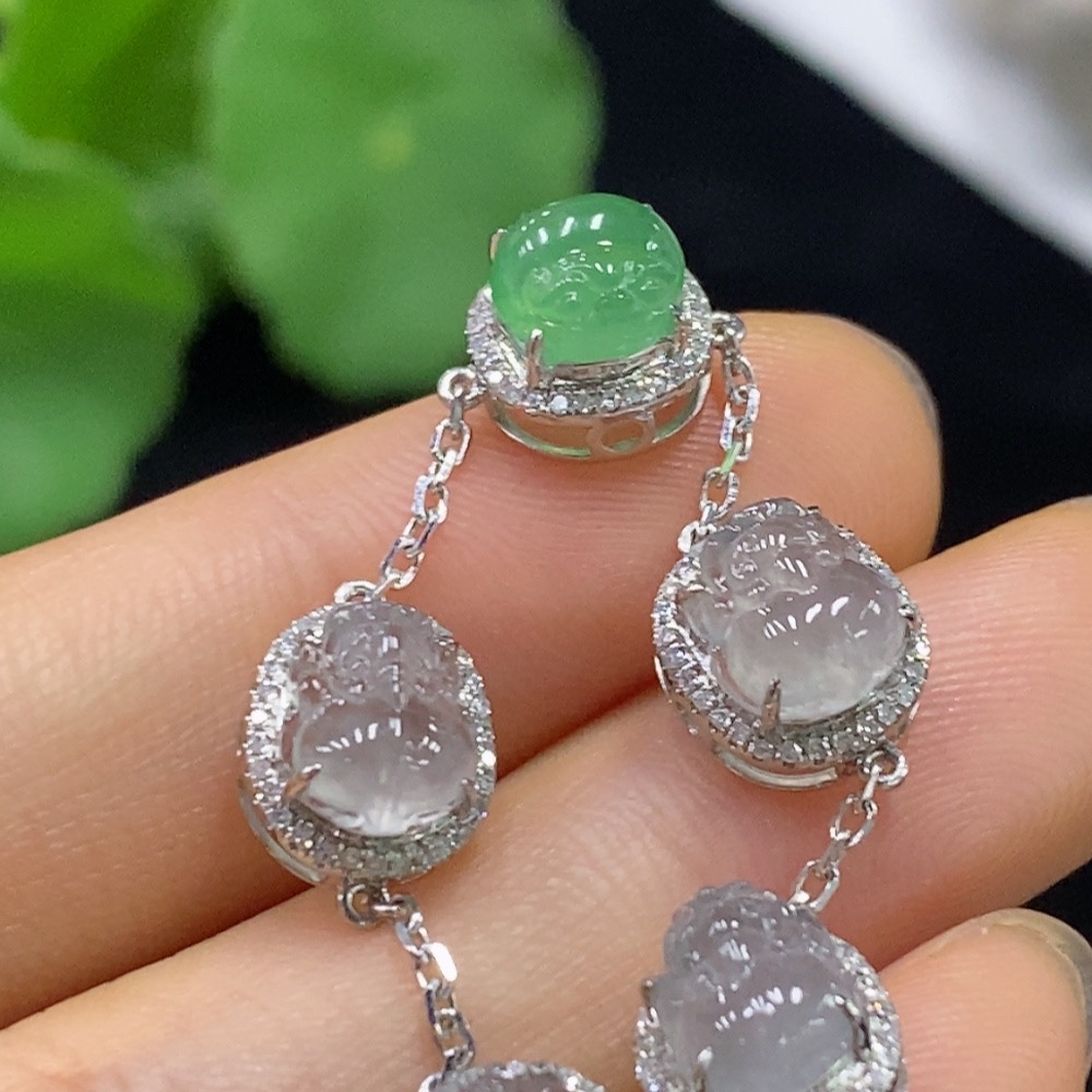 F33835789 Jadeite Inlaid Bracelet PT950 with Diamond Accents, Total Weight Approx. 5.9g