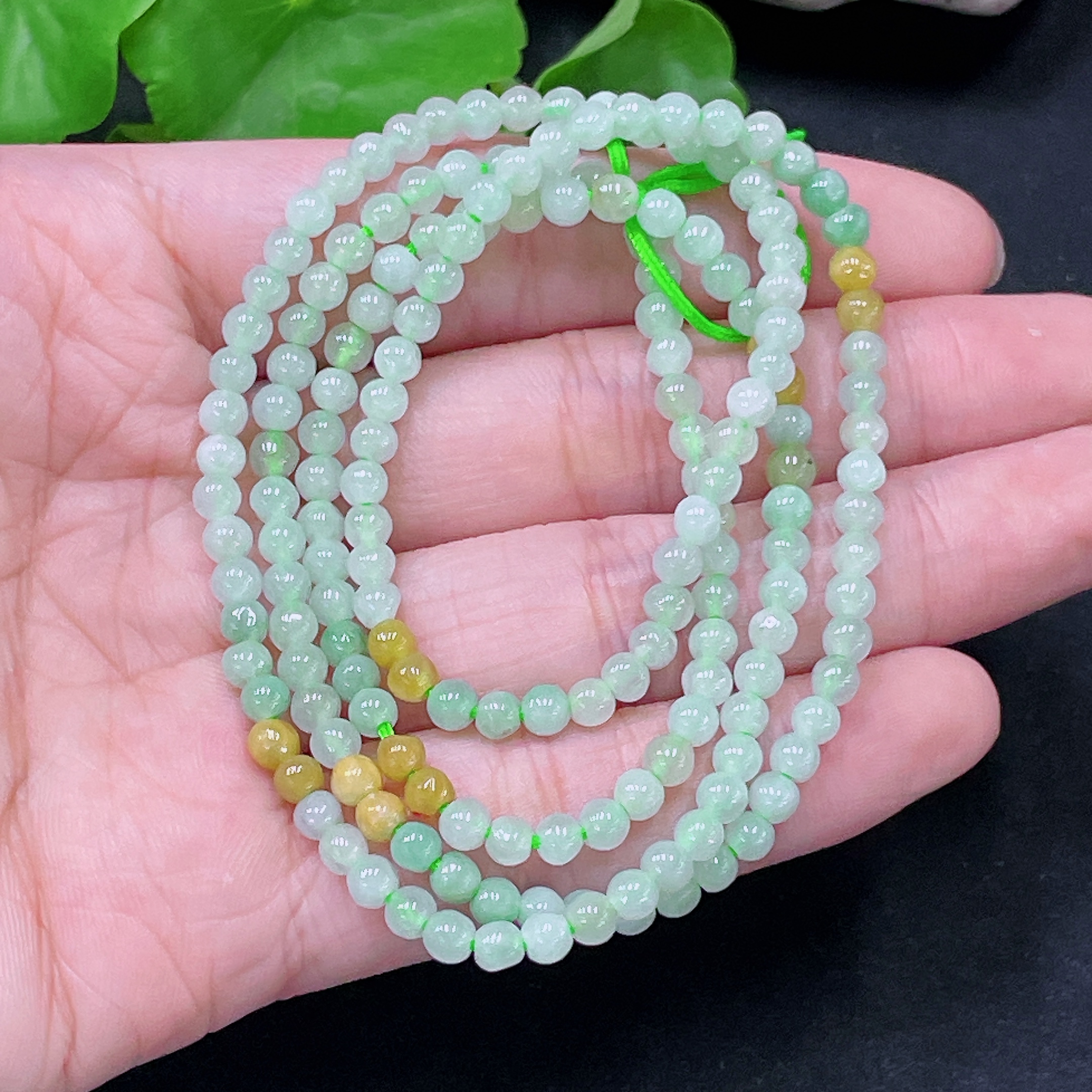 F33919995 Jadeite Beaded Necklace Approx. 3.9mm Total Weight Approx. 15.39g Yellow Beads Non-Grade A