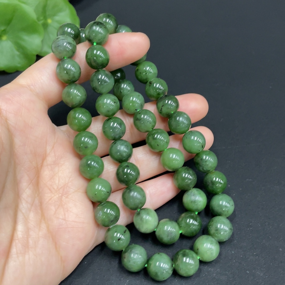 H34052739 Hetian Jade Jasper Bead Necklace, Approx. 9.8mm, Total Weight Approx. 69.8g