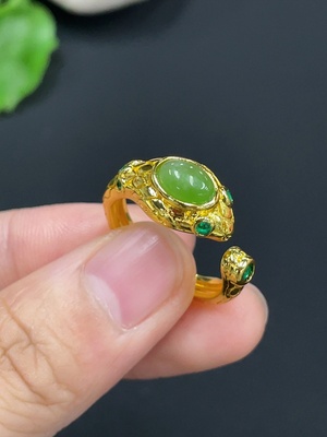 H26022400 Hetian Jade Inlaid Adjustable Ring Non-Gold Inlaid Total Weight Approx.2.9g