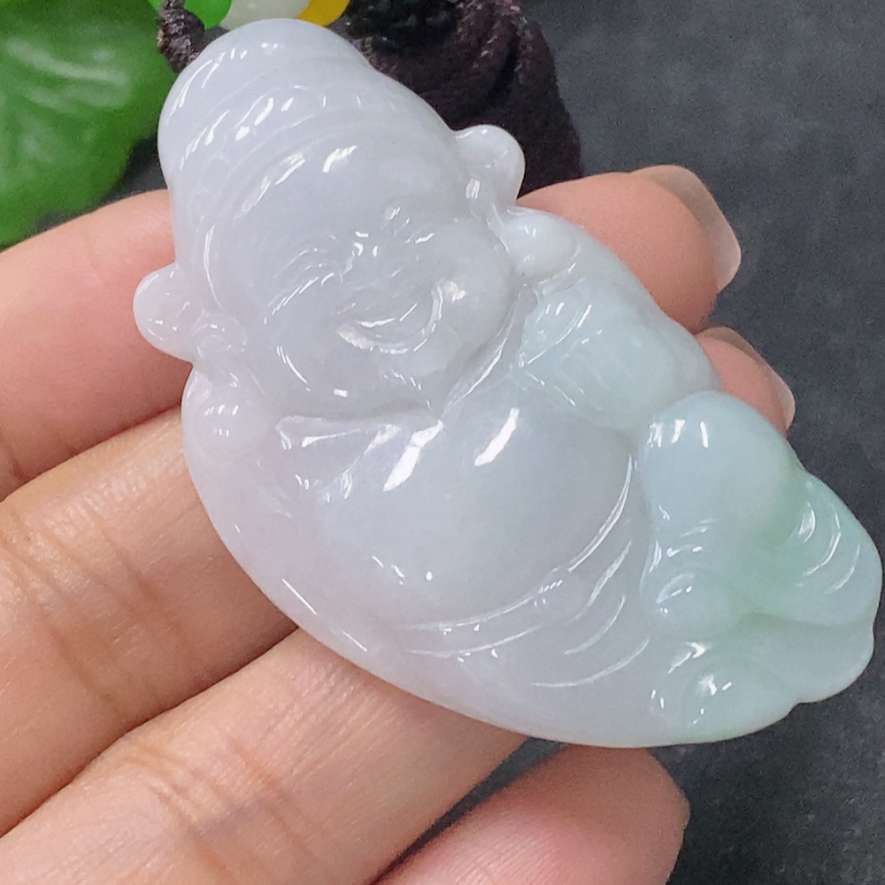 F34041898 Jadeite Pendant of God of Wealth Total Weight Approx. 16.7g Including Rope Non-A Grade Beads