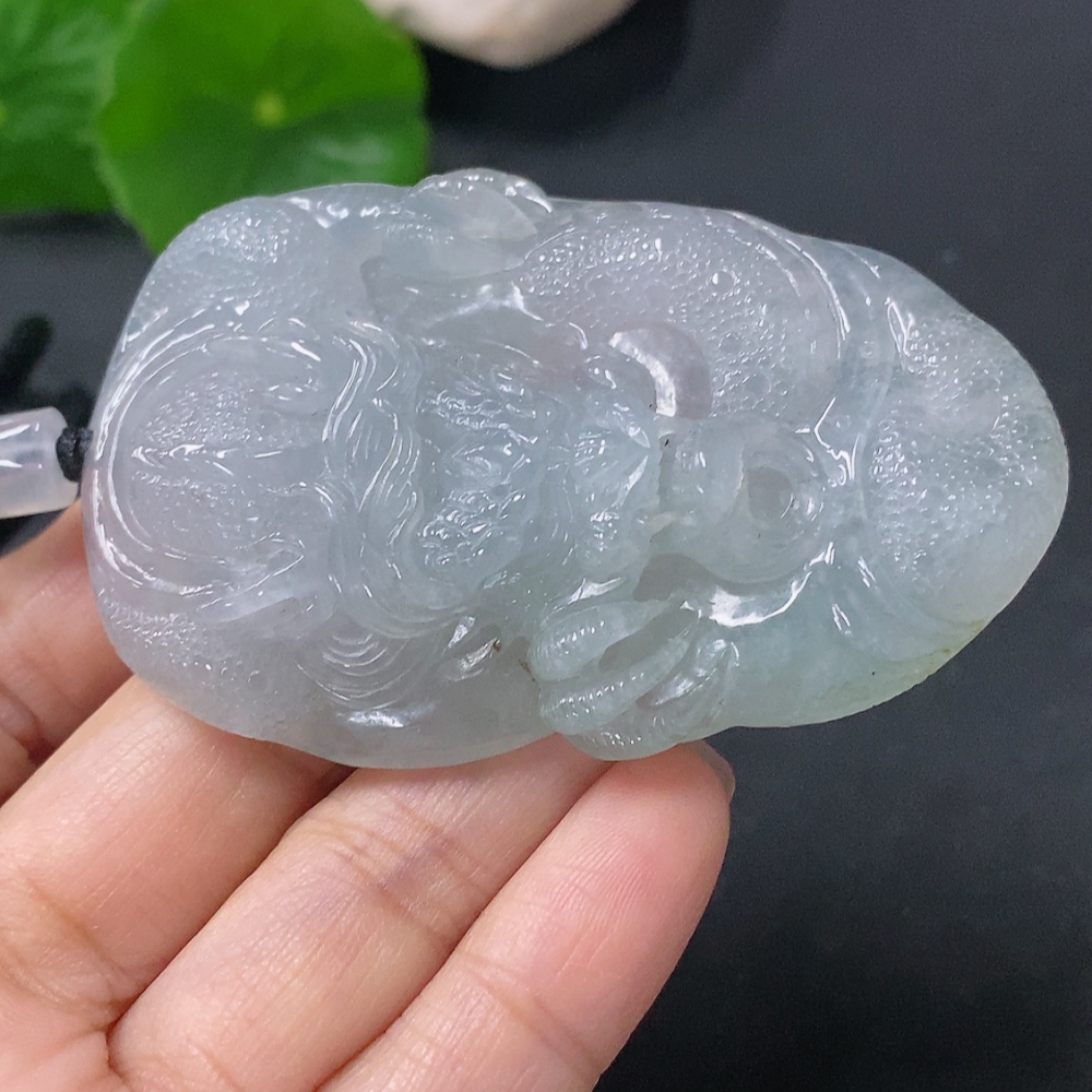 F35117010 Jadeite Pendant Dragon Plaque Total Weight Including Rope 54.93g