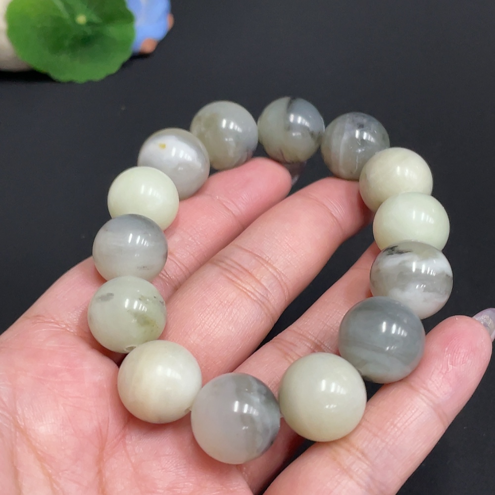 H33881729 Hetian Jade Bracelet, Approx. 14.9mm, Containing Other Mineral Components, Total Weight Approx. 77.1g