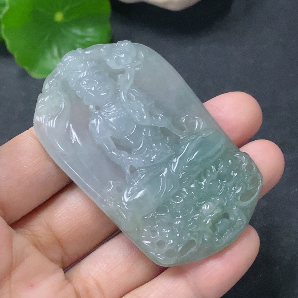 F33913333 Jadeite Pendant of Avalokitesvara Riding a Dragon