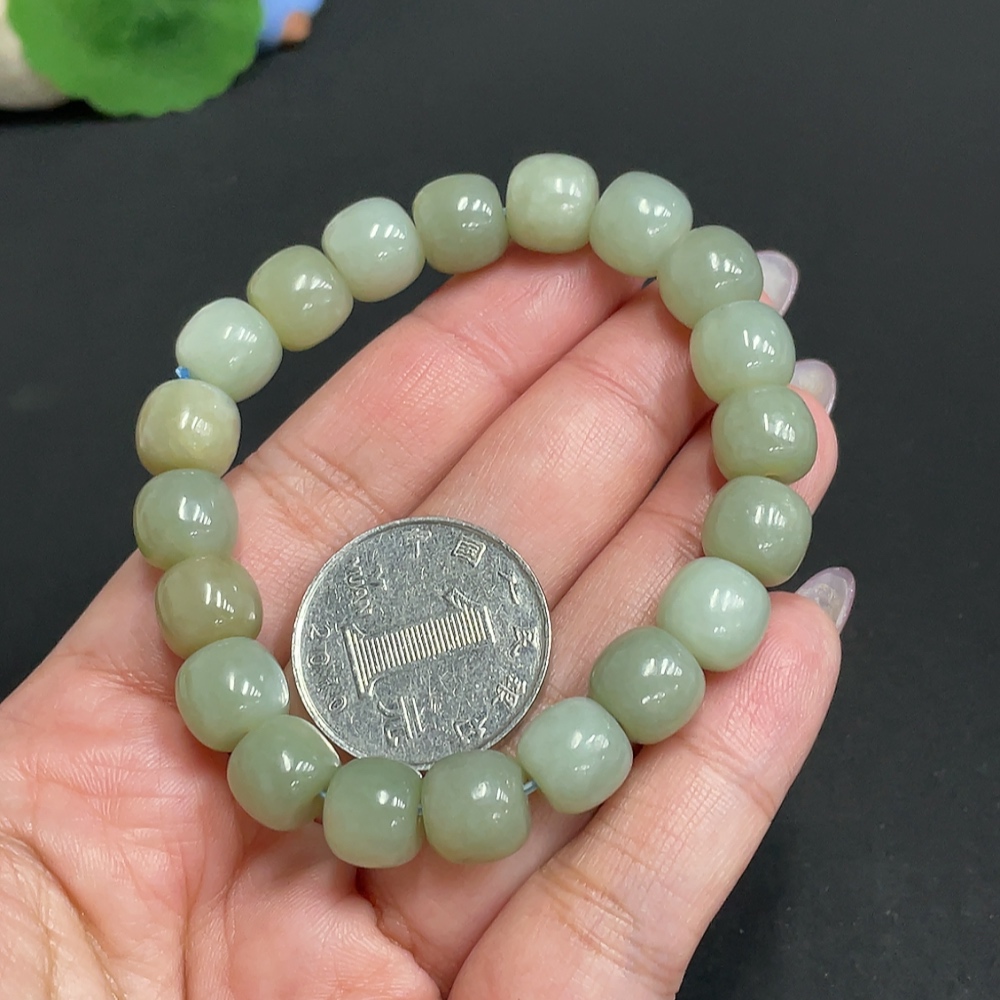 H33900759 Hetian Jade Bracelet, Approx. 9.8mm Beads, Total Weight Approx. 32.3g