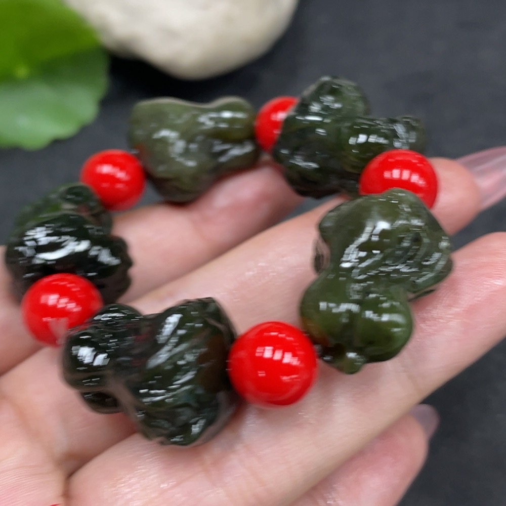 H33841406 Hetian Jade Bead Bracelet with Non-Hetian Jade Beads, Total Weight Approx. 48.8g