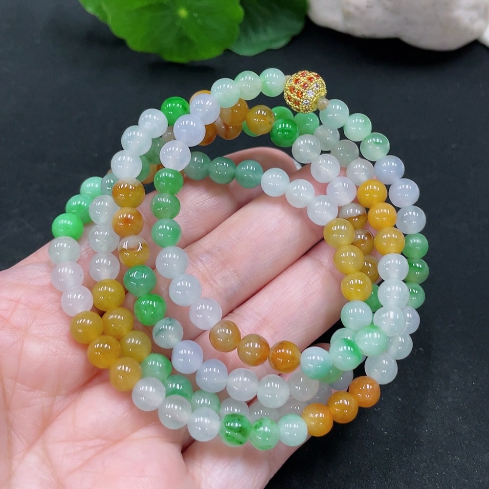 F31580531 Jadeite Beaded Necklace Approx. 6.2mm Total Weight Approx. 43.7g Non-gold Inlaid Color Origin Undetermined