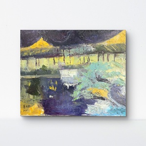 P41832694 韩长荣《夜色》布面油画 仅有内框 约40*50cm