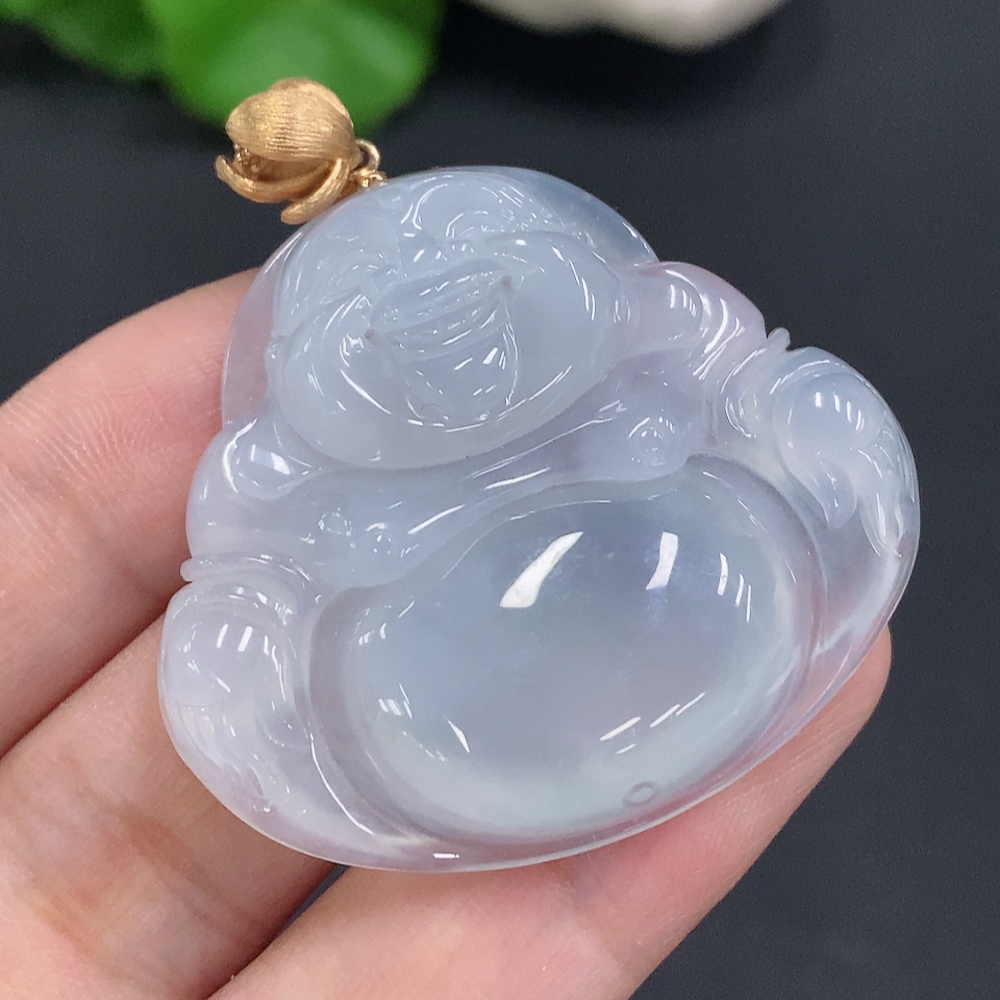 F26972285 Jadeite Buddha Pendant with 18K Gold Clasp, Total Weight Approximately 20.3g