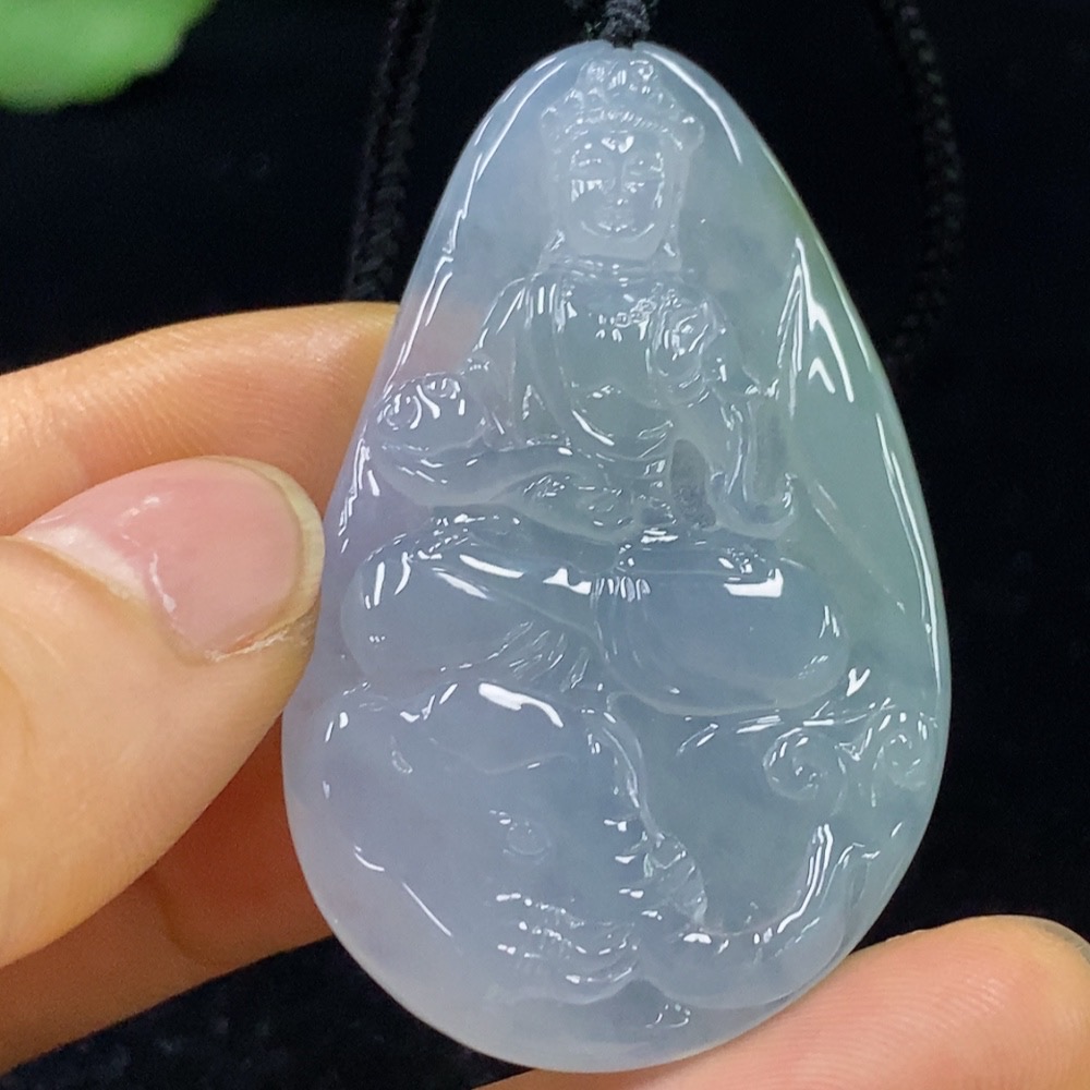 F35133666 Jadeite Guanyin Pendant Total Weight About 20.63g (Including Rope Weight)