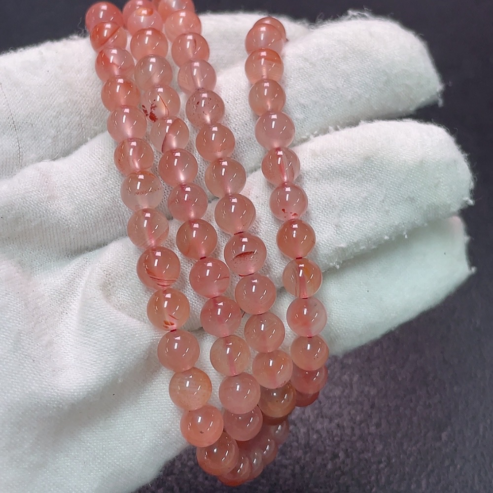 C34949611 South Red Agate Bead Necklace with Visible Organic Matter, Total Weight Approx. 37.5g, Bead Size Around 6mm