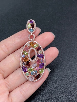 C35092131 Crystal Pendant with Peridot + Garnet + Tourmaline + Tanzanite + Moonstone + Topaz (Color Origin Undetermined, Accent Stones May Be Non-Natural, Non-Metal, Total Weight Approx. 12.31g, Size About 5.3*4mm)