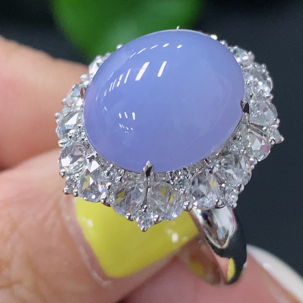 F28252590 Jadeite Inlaid Ring 18k with Diamond Size 14 Total Weight Approx. 7.35g