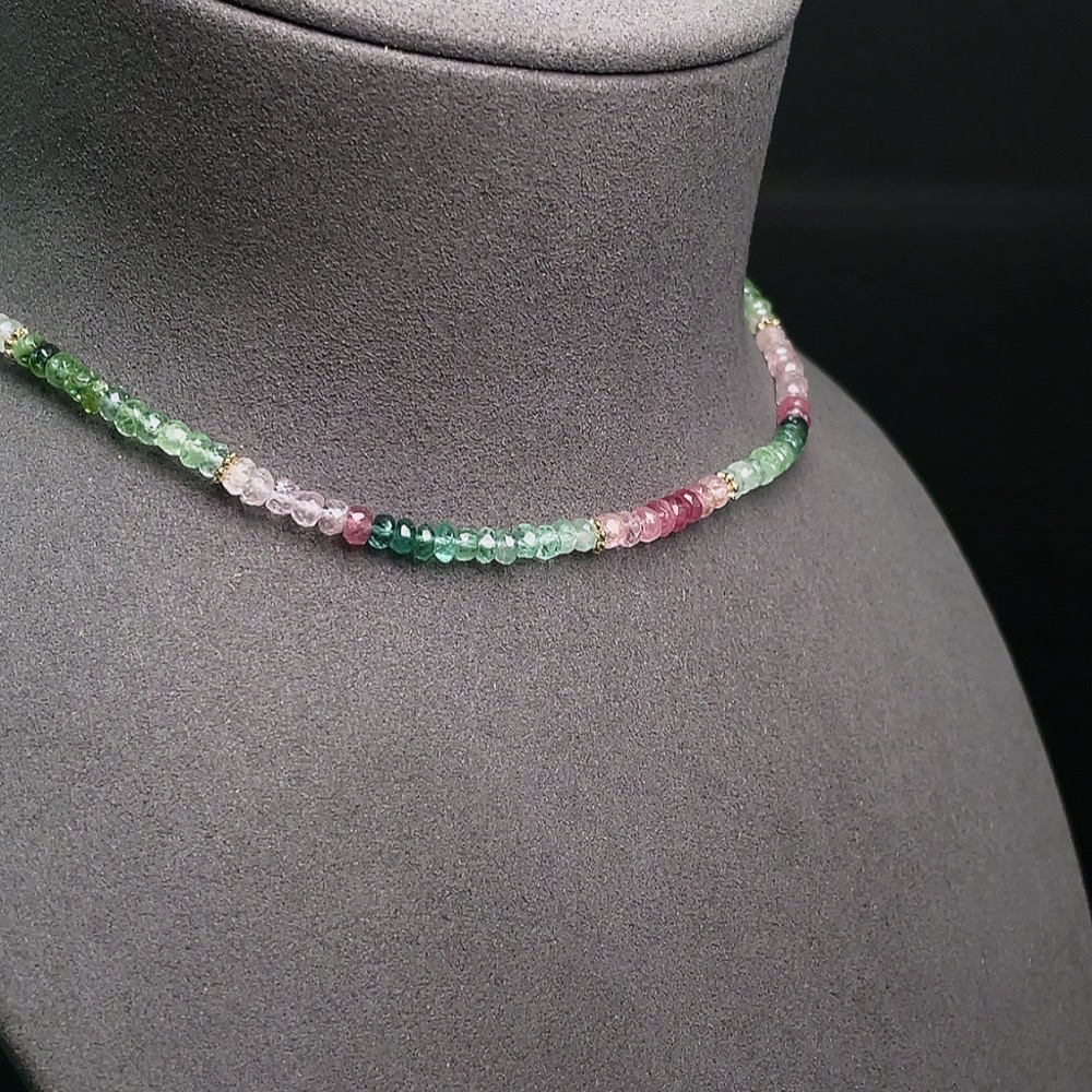 C34990935 Tourmaline Beaded Necklace Non-Gold Visible Organic Matter Total Weight Approx.10.13g Size About 4.1mm