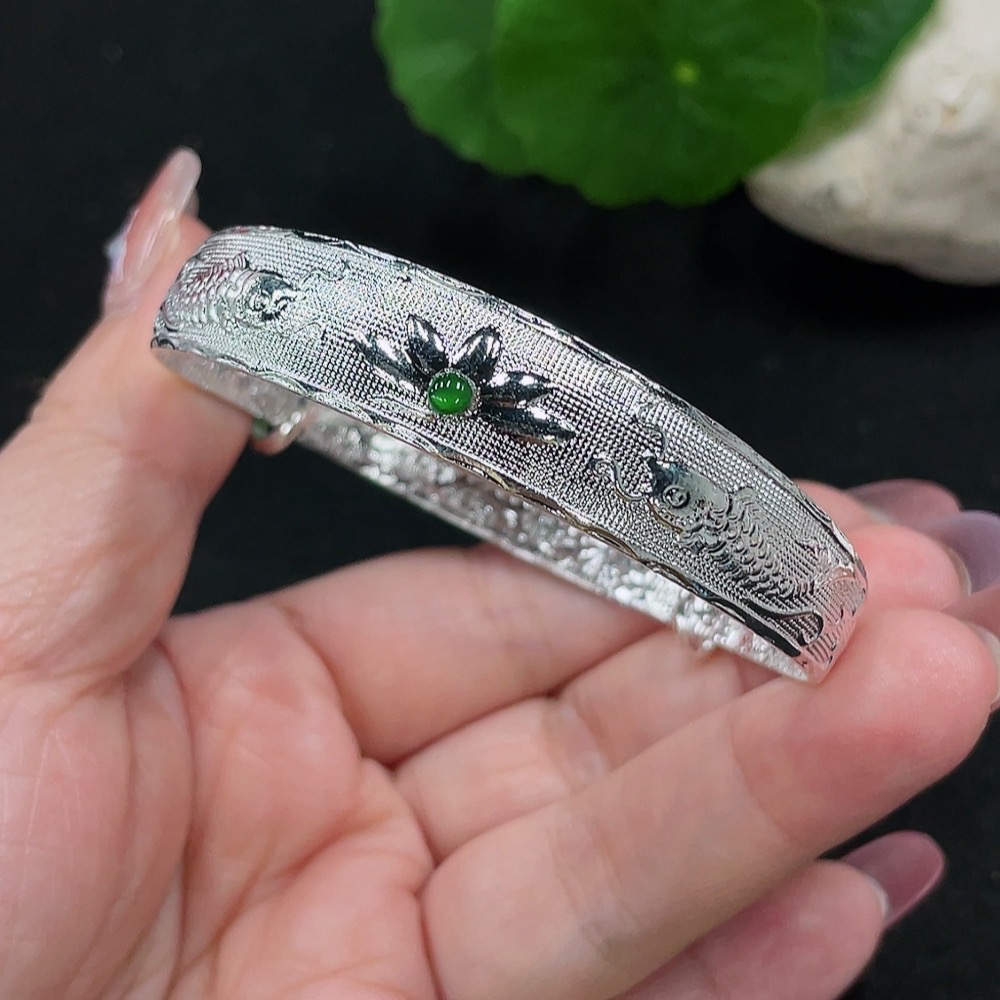 F32810000 Jadeite Inlaid Bracelet Total Weight Approx.15g (Non-Gold Inlaid)