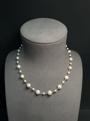 C31682087 Seawater Pearl Necklace Marked Red Non-Gold Rest 18K Gold String Undetectable Total Weight Approx. 11.16g Size 4.3-8.4mm