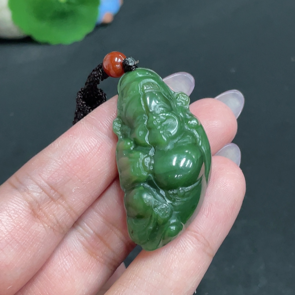 H33863967 Hetian Jade Pendant    God of Wealth    Total Weight [with rope]: 20.9g