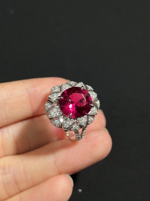 C46535343 碧玺戒指 非钻 18k金 可见有机物 货品总重约6g 圈口18.5