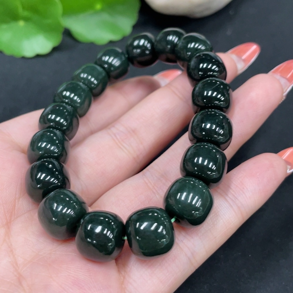 H35112327 Hetian Jade Bracelet, approx. 11.8mm beads, total weight approx. 50.4g