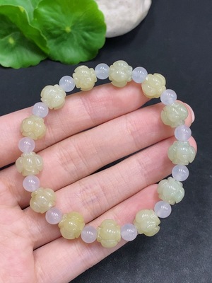 F34003032 Jadeite Lotus Bracelet, Total Weight Approx. 21.1g, Yellow Color Origin Undetermined