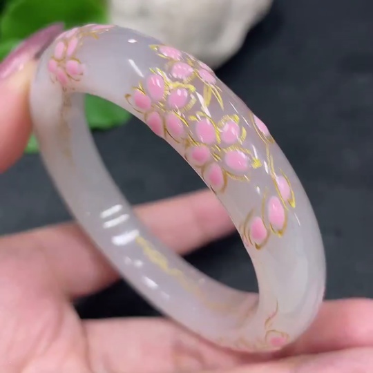 H33897297 Hetian Jade Round Bracelet, Process Coating, Size 55, Total Weight Approx. 56.3g