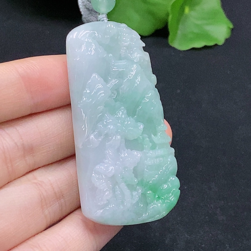 F31683112 JadeiteLandscape Pendant with Non-A Grade Beads, Total Weight Approx. 30.7g