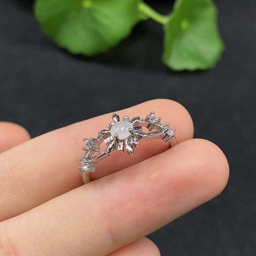 F30548664 Jadeite Cabochon Solitaire Ring, Non-Gold Setting, Adjustable, Total Weight Approx. 1.67g