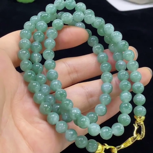 F32708117 Jadeite Bead Necklace Non-Gold Total Weight Approx. 58.6g Size About 7.3mm