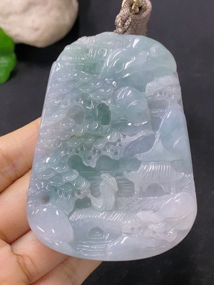F35117327 Jadeite Pendant Landscape Plaque Total Weight Including String 71.7g