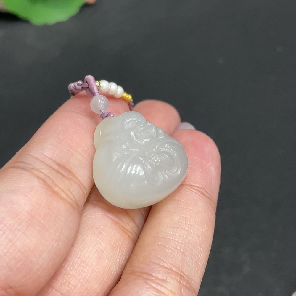 H33881089 Hetian Jade Pendant, Buddha, Total Weight: approx. 11g [with rope]